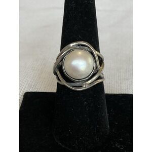 925 Israel Cultured Freshwater Pearl Ring Size 7.5 Vintage Estate Jewelry